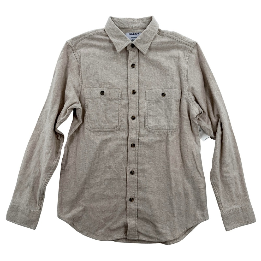 Old Navy Shirt Mens Small Oatmeal Double-Brushed Flannel Button Down Casual NWT